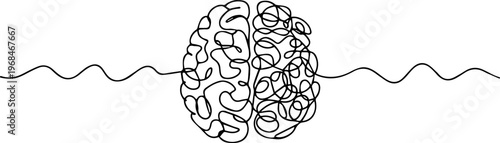Human brain creativity vs logic chaos and order a continuous line drawing concept, Human brain creativity vs logic chaos and order a continuous line drawing concept, organised vs disorganised left