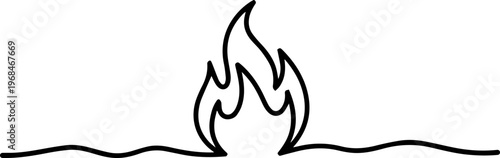fire flame continuous one line drawing, Fire icon in continuous one line drawing with minimalist style isolated outline illustration design. one line Icon drawing, Fire in single line draw