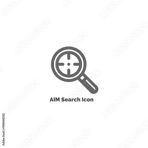 Gray magnifying glass icon with target crosshair for precision search goals and accurate finding of specific objective or results