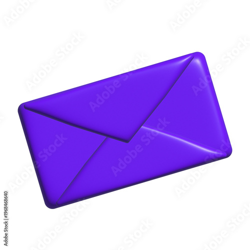 Vibrant purple envelope illustration with shadow effect isolated on transparent background