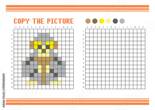 Copy the picture grid drawing worksheet for kids. Pixel art gibbon