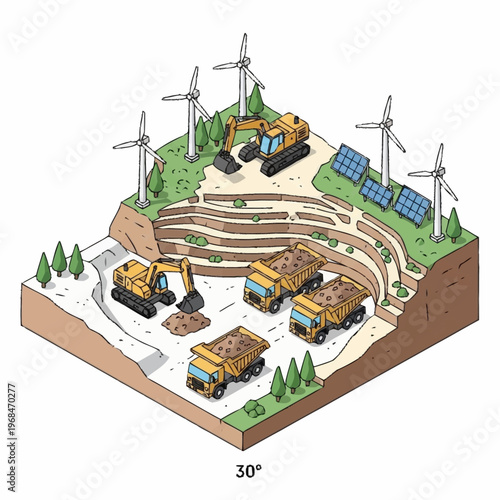 Open Pit Mining Operation with Renewable Energy Integration.