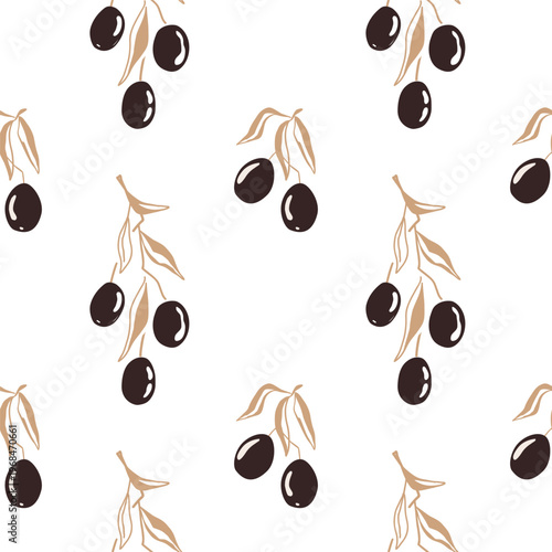 Stylized olive branches seamless pattern. Vector illustration background.