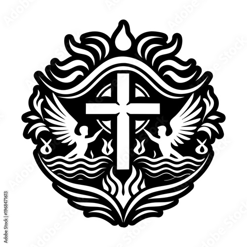 A filled style icon of baptism ritual tattoo