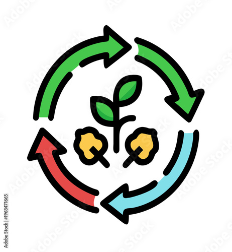 Recycle symbol plant growth new life cycle green arrows rotation cycle of nature eco friendly
