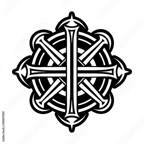 A glyph style icon of holy nails tattoo