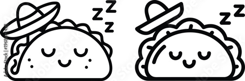 Cute Sleeping Taco with Sombrero Line Art Icon for Cinco de Mayo