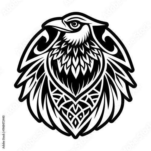 A filled style icon of raven head tattoo