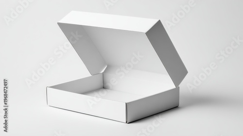White foldable shipping box with minimalist design, branding concept, isolated on white