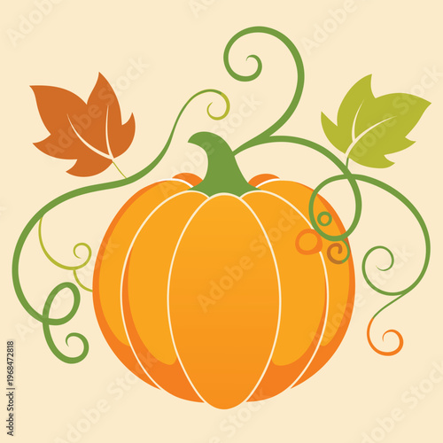 Decorative Pumpkin Silhouette with Flourishing Vines, Autumn Accent, Elegant Fall Graphic