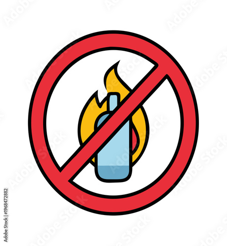 No alcohol with fire sign prohibiting consumption of flammable liquids danger icon