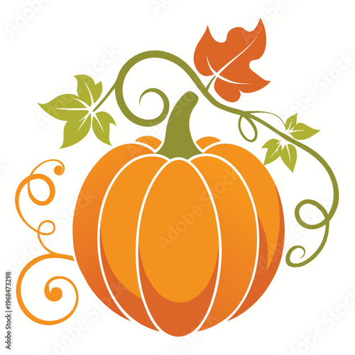 Nature-Inspired Pumpkin Silhouette with Leaf Vines, Autumn Element, Organic Fall Design