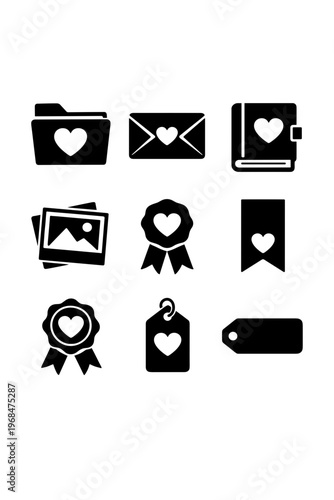 Collection Of Black And White Icons Representing Love And Appreciation Symbols With Hearts