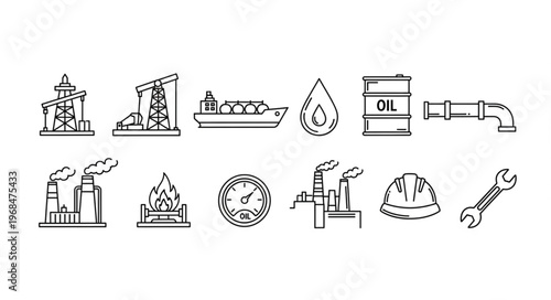 Oil and Gas Industry Icons - Production, Transportation, and Safety.