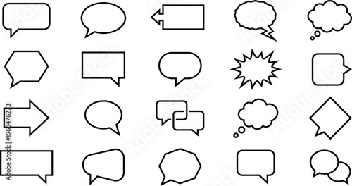 chat message and speech bubble line icons set, communication dialog conversation comment reply talk discussion thought arrow and chatbox symbols vector outline icon collection isolated on transparent