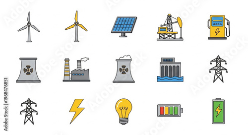 Renewable and Non-Renewable Energy Sources - A Comprehensive Icon Set.