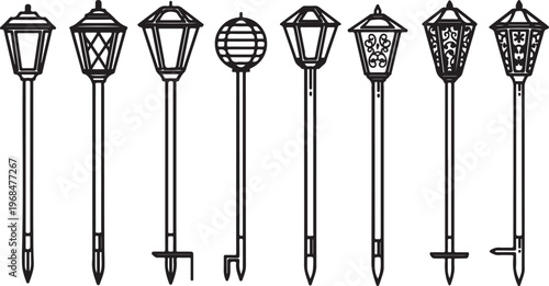 Varieties of antique desk lamps with ornate designs and adjustable arms Vector