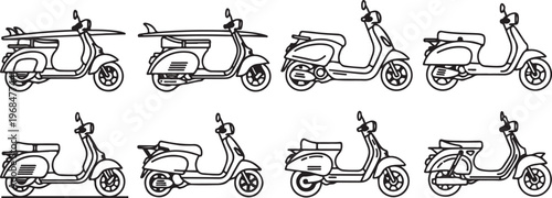A series of sketches depicting various designs and configurations of motorcycles Vector