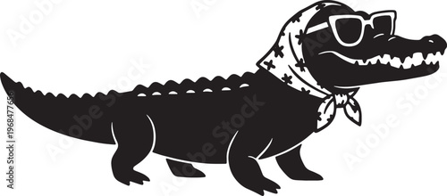 crocodile wearing sunglasses and bandana