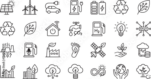 Eco-Tech and Renewable Energy Icon Set