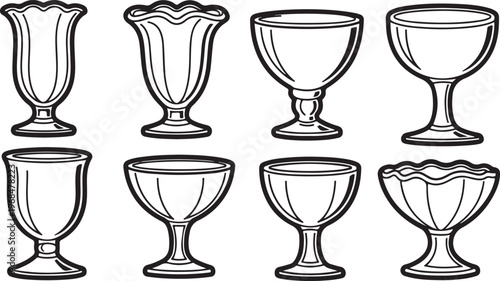 Elegant goblet style wine glasses with intricate designs Vector