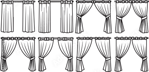Line drawings of various tree silhouettes with different branching patterns Vector