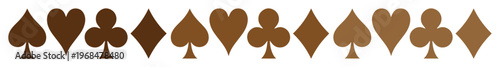 Playing Card Suits Vector Pattern, a seamless brown gambling game design element. Casino and poker game symbols, a repeating graphic resource for entertainment and luck-themed projects.
