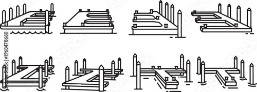 Various types of bridges shown in simplified engineering sketches Vector