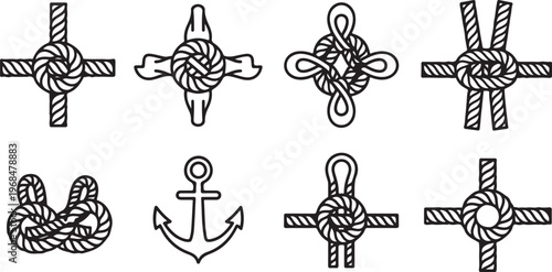 Different types of ornamental flower knots made with ribbons and strings Vector