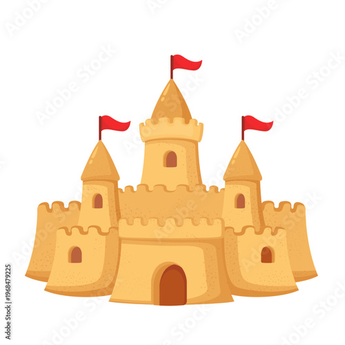 Cute Sand Castle Red flag Cartoon Vector Illustration