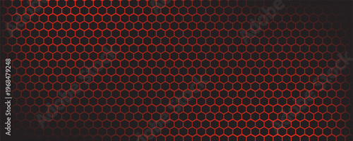 Red Carbon fiber hexagon texture. Metal mesh black steel background. Dark carbon fiber texture.