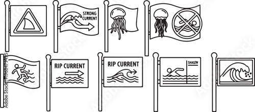 Illustrations of water currents and their dangers for swimmers Vector