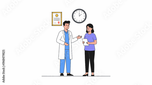 Male doctor consulting female patient in clinic vector