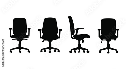 Four office chairs in black depicted as a striking silhouette