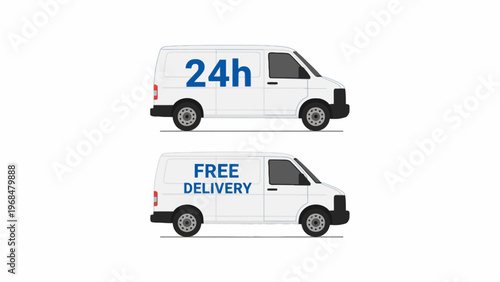 White Delivery Van Set with 24h and Free Delivery Text