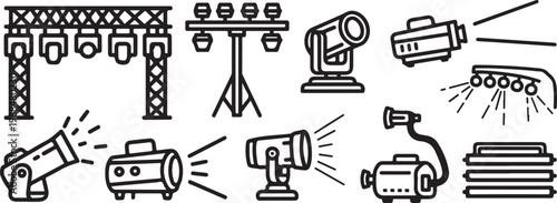 Line art illustration of various vehicles and transportation tools Vector