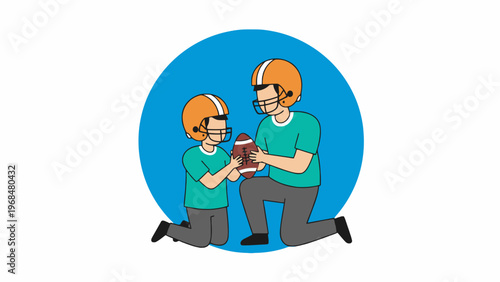Father and son training American football vector illustration