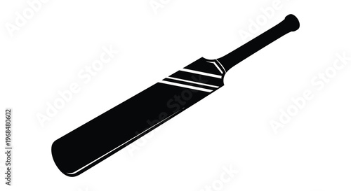 A black cricket bat illustration with sharp lines a striking silhouette