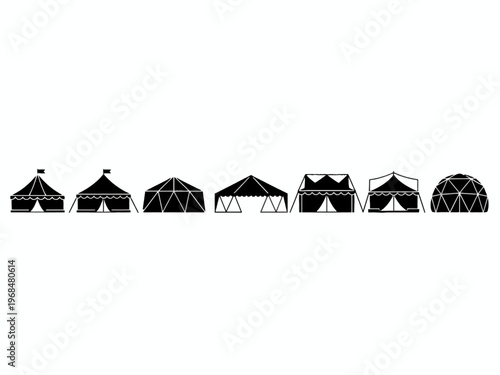 Tent Silhouette Icon Set for Events and Camping