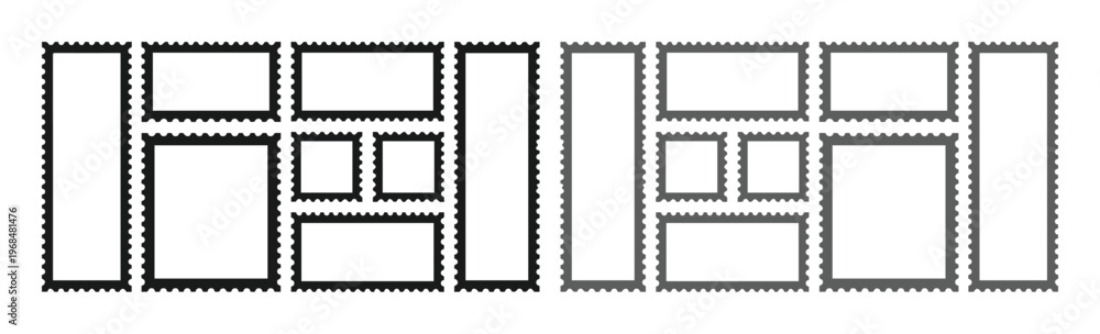 Obraz premium Minimalist rectangular grid layout, two abstract geometric patterns, clean black and white vector design for web UI, graphic design, or modern art projects