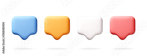 Set of 3D speech bubble icons isolated on white. Rounded chat cloud shapes for user interface design and communication concept. Digital web element. Vector illustration