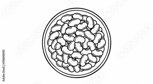 A black and white line drawing of a bowl overflowing with kidney beans