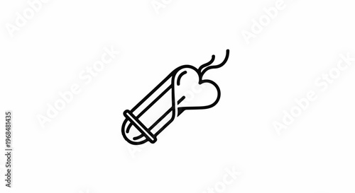 A line drawing of a tampon with a heart shape emerging from the top