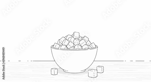 A black and white line drawing of a bowl overflowing with sugar cubes