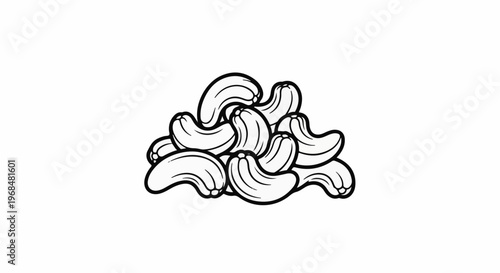 A pile of irregularly shaped cashew nuts drawn in black outline