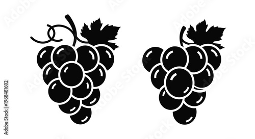 Two bunches of grapes depicted as a striking black silhouette