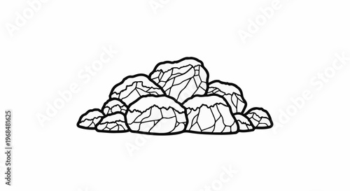 A pile of textured rocks with thick black outlines on a white background