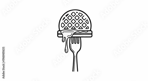 A linework illustration shows a waffle dripping over a fork