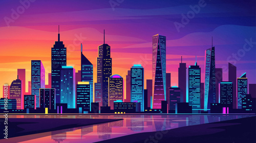 City Skyline at Sunset Dusk.