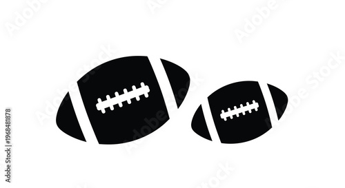 Two american footballs depicted in a stark black shape silhouette